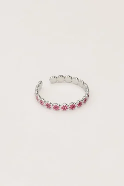 Vintage Ring Met Roze & Rode Bloemetjes Mini
