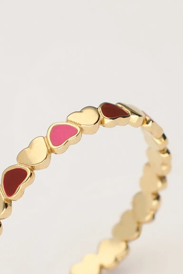 Vintage Ring Met Roze & Rode Hartjes