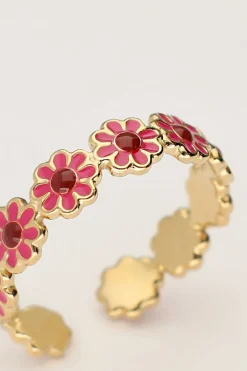 Vintage Ring Met Roze & Rode Bloemetjes