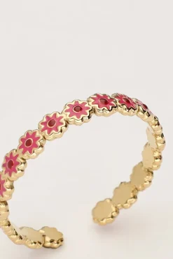 Vintage Ring Met Roze & Rode Bloemetjes Mini