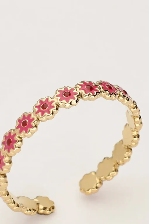 Vintage Ring Met Roze & Rode Bloemetjes Mini