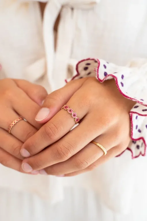 Vintage Ring Met Roze & Rode Bloemetjes