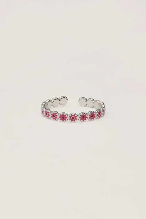 Vintage Ring Met Roze & Rode Bloemetjes Mini