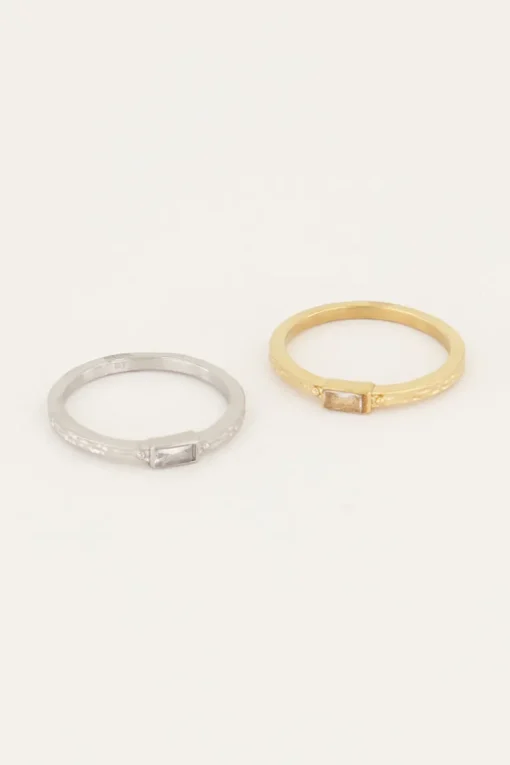 Vintage Ring Transparante Rechthoek & Structuur