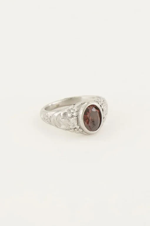 Vintage Zegelring Rode Steen