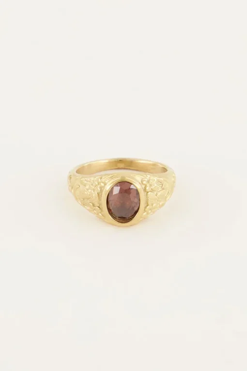 Vintage Zegelring Rode Steen