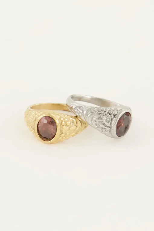 Vintage Zegelring Rode Steen
