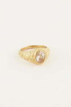 Vintage Zegelring Transparante Steen