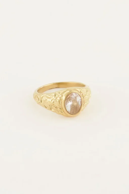 Vintage Zegelring Transparante Steen