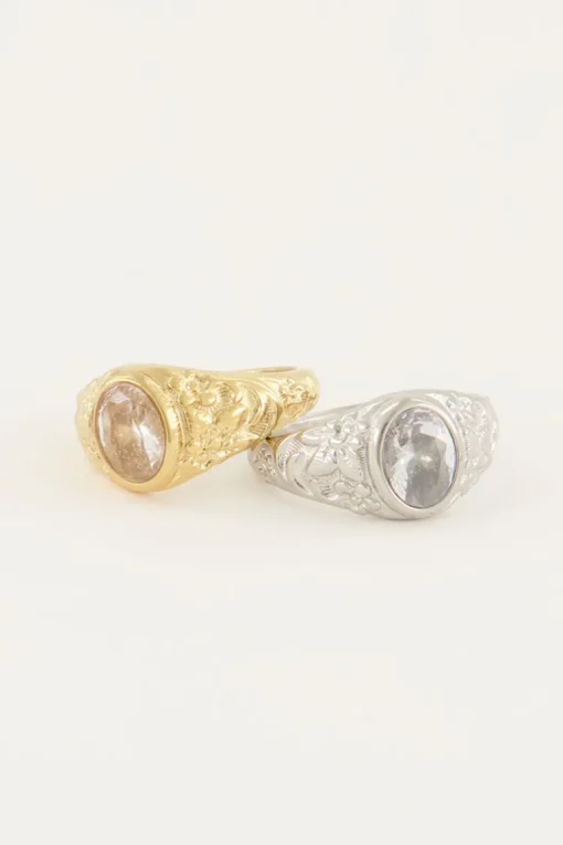 Vintage Zegelring Transparante Steen