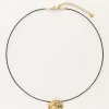 Vintage Zwarte Koord Ketting Met Roos