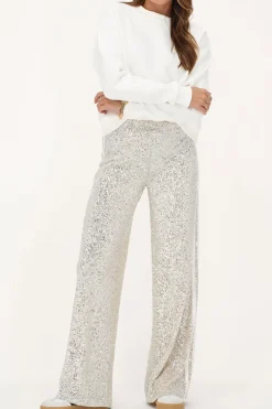 Wide Leg Broek Met Pailletten & Tapes