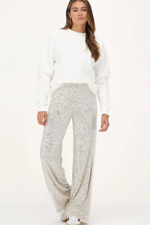 Wide Leg Broek Met Pailletten & Tapes