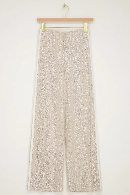Wide Leg Broek Met Pailletten & Tapes