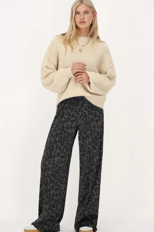 Wijde Plissé Broek Met Panterprint En Lurex