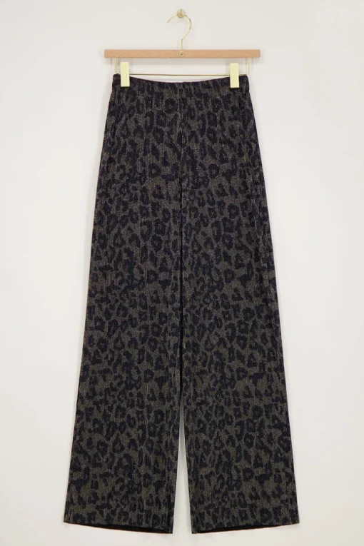 Wijde Plissé Broek Met Panterprint En Lurex