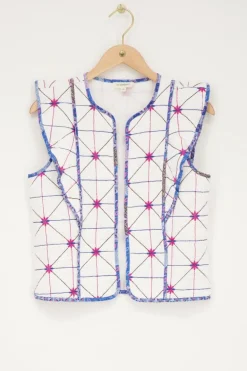 Wit Gilet Met Blauw En Roze Embroidery
