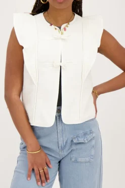Wit Gilet Met Strikjes En Ruffles