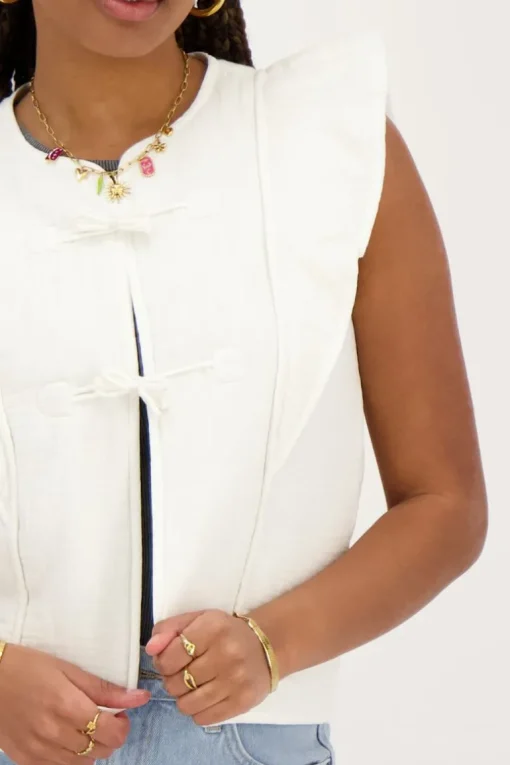 Wit Gilet Met Strikjes En Ruffles