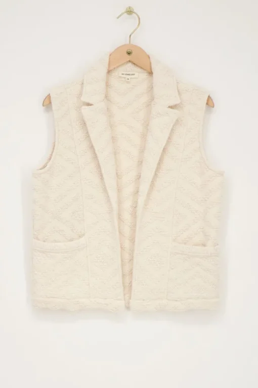 Wit Gilet Met Zigzag Jacquard