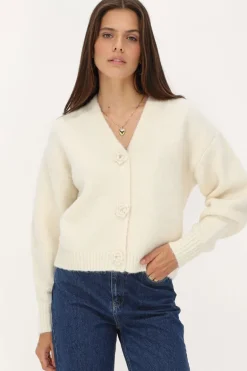 Wit Knitted Vestje Met Rozen Knopen