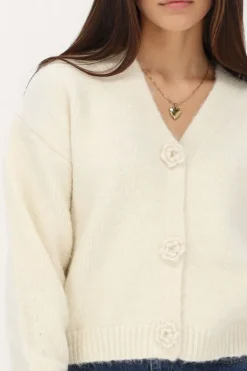 Wit Knitted Vestje Met Rozen Knopen