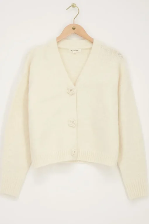 Wit Knitted Vestje Met Rozen Knopen