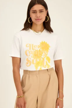 Wit T-shirt Here Comes The Sun Geel