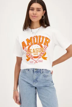 Wit T-shirt Met Oranje "Amour"
