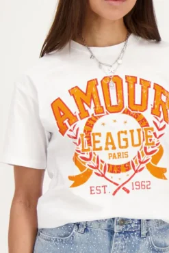 Wit T-shirt Met Oranje "Amour"