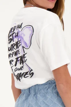 Wit T-shirt Met Paarse Strik