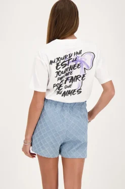 Wit T-shirt Met Paarse Strik