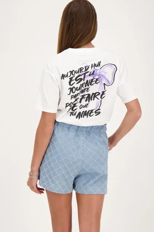 Wit T-shirt Met Paarse Strik