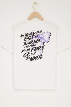 Wit T-shirt Met Paarse Strik