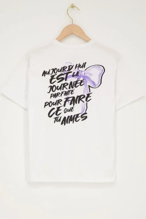Wit T-shirt Met Paarse Strik