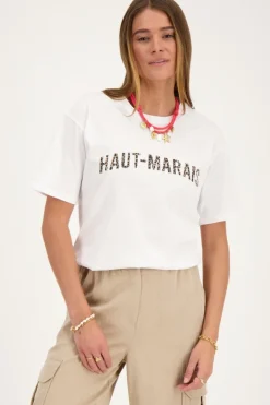 Wit T-shirt Met Panterprint "Haut-Marais"