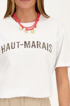 Wit T-shirt Met Panterprint "Haut-Marais"