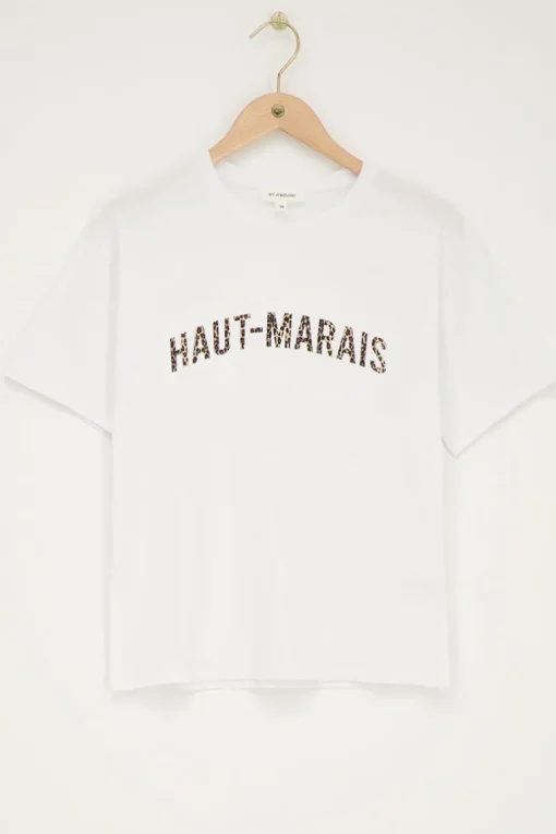 Wit T-shirt Met Panterprint "Haut-Marais"