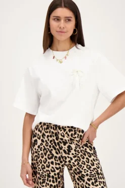 Wit T-shirt Met Parel Strik