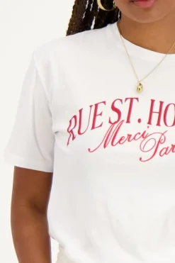 Wit T-shirt Met Rode ''Rue St. Honoré''