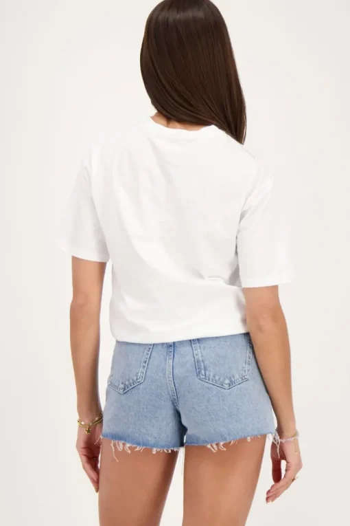 Wit T-shirt Met Zwarte Strik Embroidery