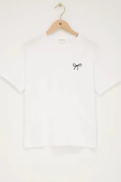 Wit T-shirt Met Zwarte Strik Embroidery