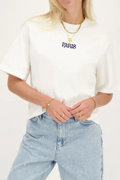 Wit T-shirt Paris Met Bloemen
