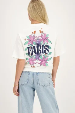 Wit T-shirt Paris Met Bloemen