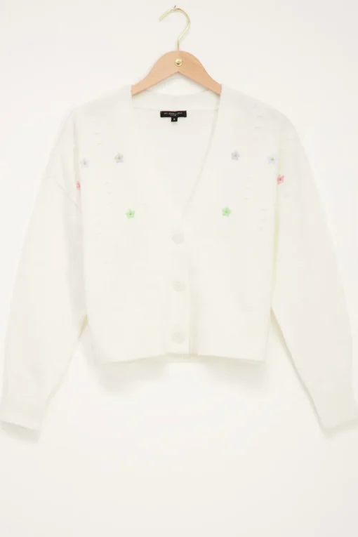 Wit Vest Met Geborduurde Bloemen