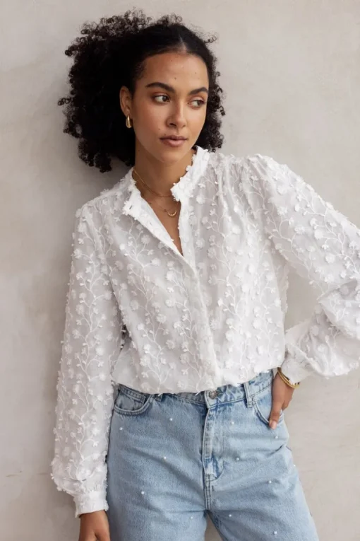 Witte Blouse Met All-over Embroidery