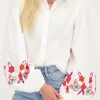 Witte Blouse Met Roze Kralen Bloemen