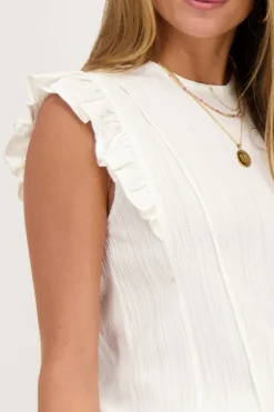 Witte Crinkle Top Met Ruffle