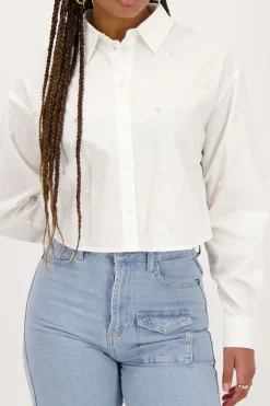 Witte Cropped Blouse Met Parels
