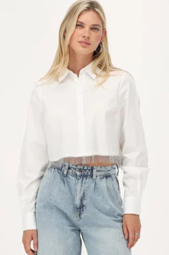 Witte Cropped Blouse Met Glitter Franjes